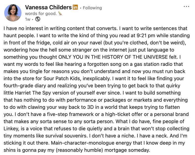 Thumbnail of I have no interest in writing content that converts. | Vanessa Childers