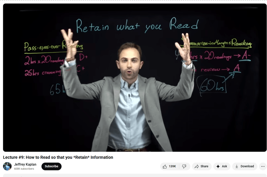 Thumbnail of Lecture #9: How to Read so that you *Retain* Information