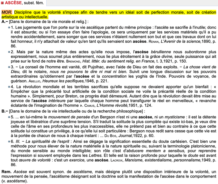 Thumbnail of ASCÈSE : Définition de ASCÈSE