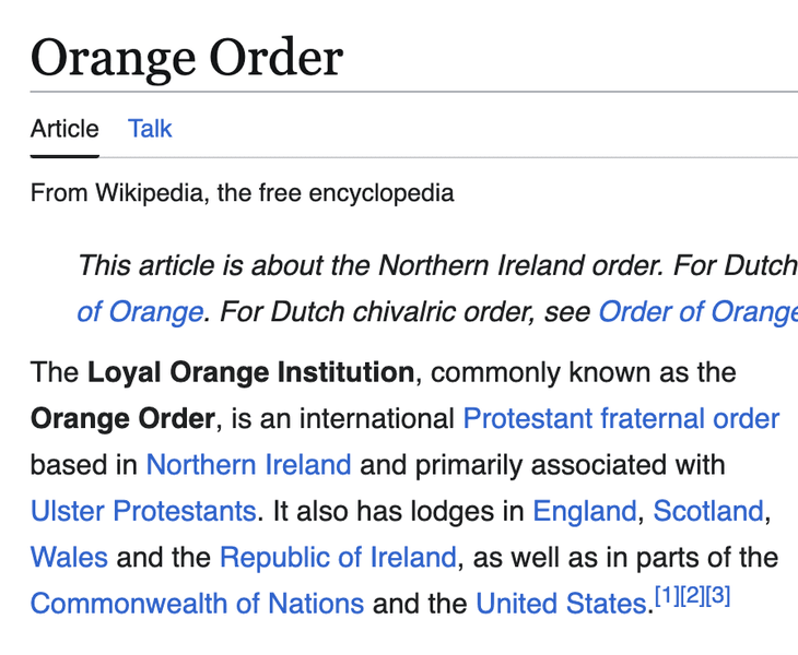 Thumbnail of Orange Order - Wikipedia