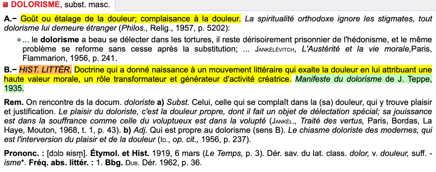 Thumbnail of DOLORISME : Définition de DOLORISME