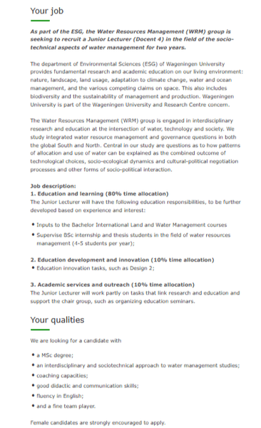 Thumbnail of Junior Lecturer Water Resources Management 0,8 FTE