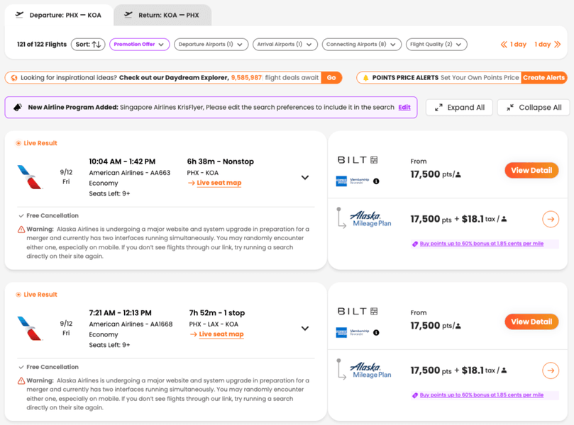 Thumbnail of Find best flight deals with points and track points prices and availability