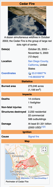 Thumbnail of Cedar Fire - Wikipedia
