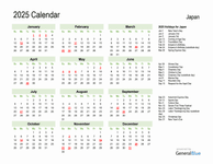 Thumbnail of Holiday Calendar 2025 for Japan (Sunday Start)