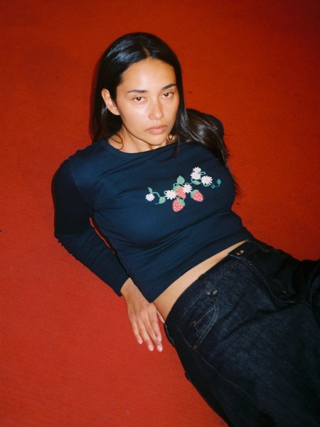 Thumbnail of Dana Long Sleeve Tee - Black/Strawberry