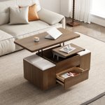 Thumbnail of 39" Lift-Top Foldable Walnut Coffee Table with 4 Stools & Storage | Homary