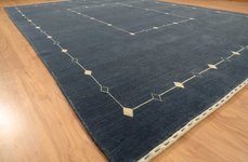 Thumbnail of Blue Gabbeh Rug, Gold Rug 9x12, Minimal Diamond Pattern Rug ...