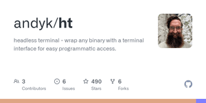 Thumbnail of GitHub - andyk/ht: headless terminal - wrap any binary with a terminal interface for easy programmatic access.