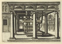 Thumbnail of Well house in plaza with double pulleys and troughs