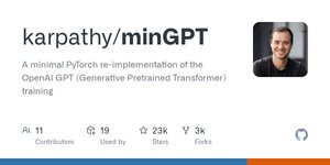 Thumbnail of GitHub - karpathy/minGPT: A minimal PyTorch re-implementation of the OpenAI GPT (Generative Pretrained Transformer) training