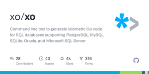 Thumbnail of GitHub - xo/xo: Command line tool to generate idiomatic Go code for SQL databases supporting PostgreSQL, MySQL, SQLite, Oracle, and Microsoft SQL Server