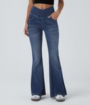 Thumbnail of Women’s Halara Flex™ High Waisted Crossover Pocket Washed Stretchy Knit Casual Flare Jeans - Halara