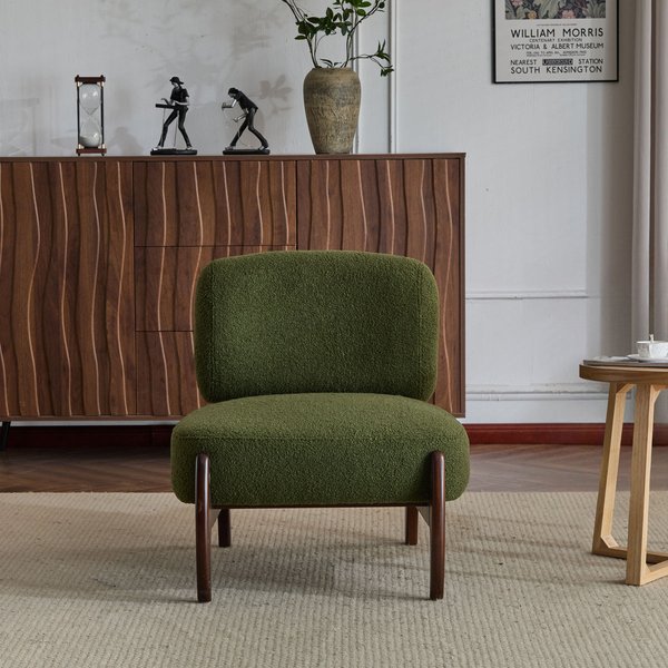 Thumbnail of Easton Green Modern Boucle Lounge Chair with Solid Wood Frame