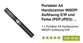 Thumbnail of Portabler A4 Handscanner 900DPI Auflösung S/W und Farbe (PDF/JPEG) mit MicroSD Slot + Aufbewahrungstasche - Schwarz