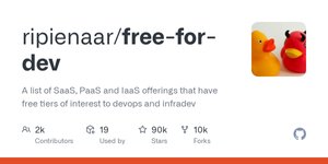 Thumbnail of GitHub - ripienaar/free-for-dev: A list of SaaS, PaaS and IaaS offerings that have free tiers of interest to devops and infradev