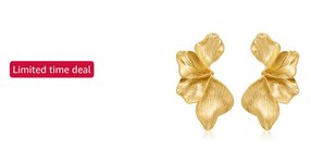 Thumbnail of Amazon - FAUTHENTICUTE Large Gold Flower Statement Earrings For Women Exaggerated Leaf Dangle Earrings Summer Bohemian Striped Sectored Geometric Earrings
