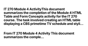 Thumbnail of IT 270 Module 4 ActivityThis document summarizes the complet...