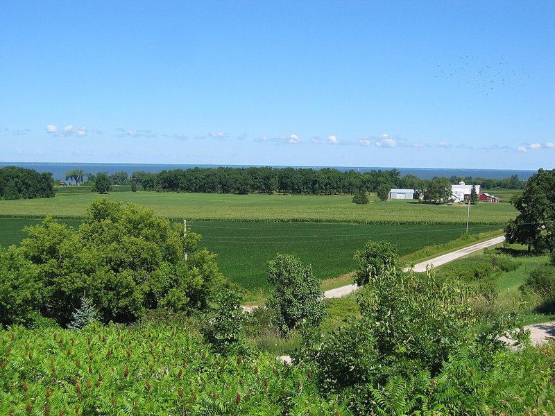 Thumbnail of File:Wequiock Road (foreground) and Van Lieshout Road (background) in the town of Scott, Brown County, Wisconsin, July 29, 2005.jpg