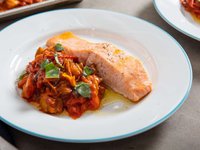 Thumbnail of Give Sheet-Pan Salmon a Burst of Flavor With Tomato-Eggplant Compote