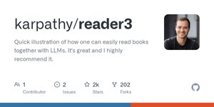 Thumbnail of GitHub - karpathy/reader3: Quick illustration of how one can easily read books together with LLMs. It's great and I highly recommend it.