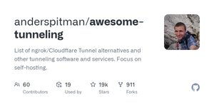 Thumbnail of GitHub - anderspitman/awesome-tunneling: List of ngrok/Cloudflare Tunnel alternatives and other tunneling software and services. Focus on self-hosting.