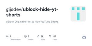 Thumbnail of GitHub - gijsdev/ublock-hide-yt-shorts: uBlock Origin filter list to hide YouTube Shorts