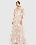 Thumbnail of Pink Queen Anne Puff Sleeve A-Line Gown | Mac Duggal