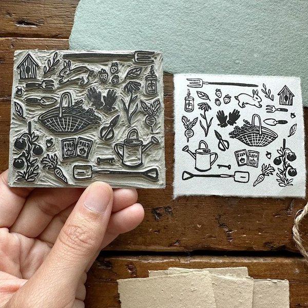Thumbnail of Mini garden print in 2025 | Print making designs, Linocut prints, Linocut