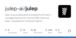 Thumbnail of GitHub - julep-ai/julep: Open-source alternative to Assistant's API with a managed backend for memory, RAG, tools and tasks. ~Supabase for building AI agents.