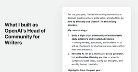 Thumbnail of What I built as OpenAI’s Head of Community for Writers