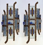 Thumbnail of Hammered Glass and Gilt Wrought Iron Sconces from Longobard, Italy, 1970s, Set of 2