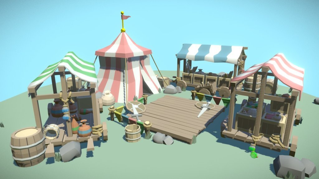 Thumbnail of medieval market 3d model low poly - Google Search