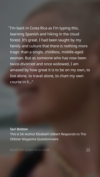 Thumbnail of This is 54: Author Elizabeth Gilbert Responds to The Oldster Magazine Questionnaire