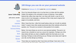Thumbnail of 100 things you can do on your personal website | James' Coffee Blog