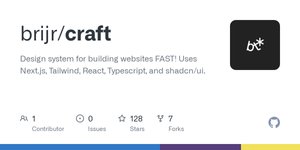 Thumbnail of brijr/craft: Design system for building websites FAST! Uses Next.js, Tailwind, React, Typescript, and shadcn/ui.