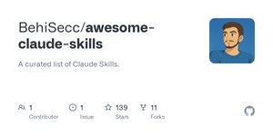 Thumbnail of GitHub - BehiSecc/awesome-claude-skills: A curated list of Claude Skills.