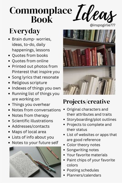 Thumbnail of Commonplace book ideas in 2025 | Commonplace book, Journal inspiration writing, Journal writing prompts