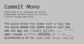 Thumbnail of Commit Mono. Neutral programming typeface.