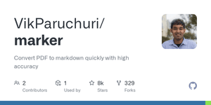 Thumbnail of GitHub - VikParuchuri/marker: Convert PDF to markdown quickly with high accuracy