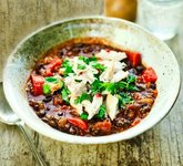 Thumbnail of Mexican-style bean soup with shredded chicken & lime
